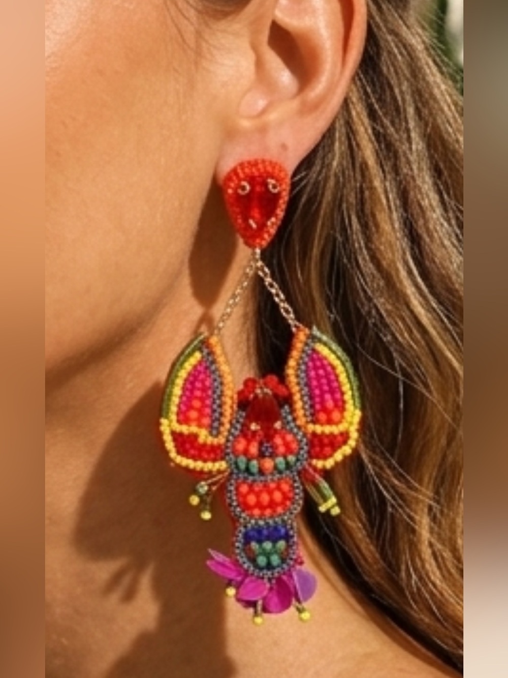 Beaded Multicolor Statement Drop Earrings - Vibrant Color - Handmade